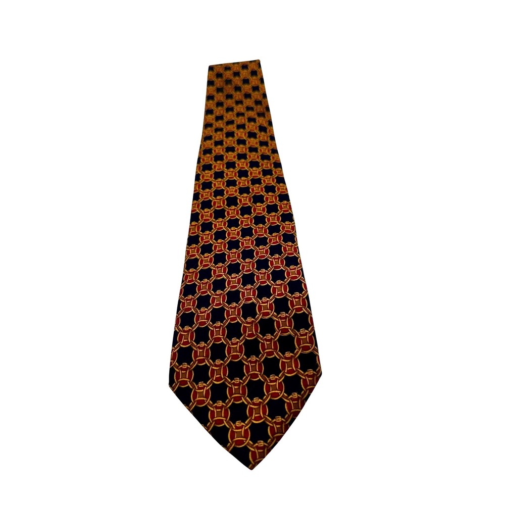 Vintage Brooks Brothers Makers Silk Tie Navy/Red Gold Chain Link Geometric USA